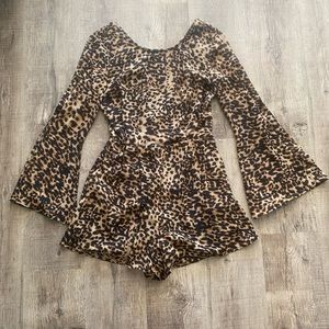 Leopard short romper chiffon long bell sleeves Esther Australian low back EUC